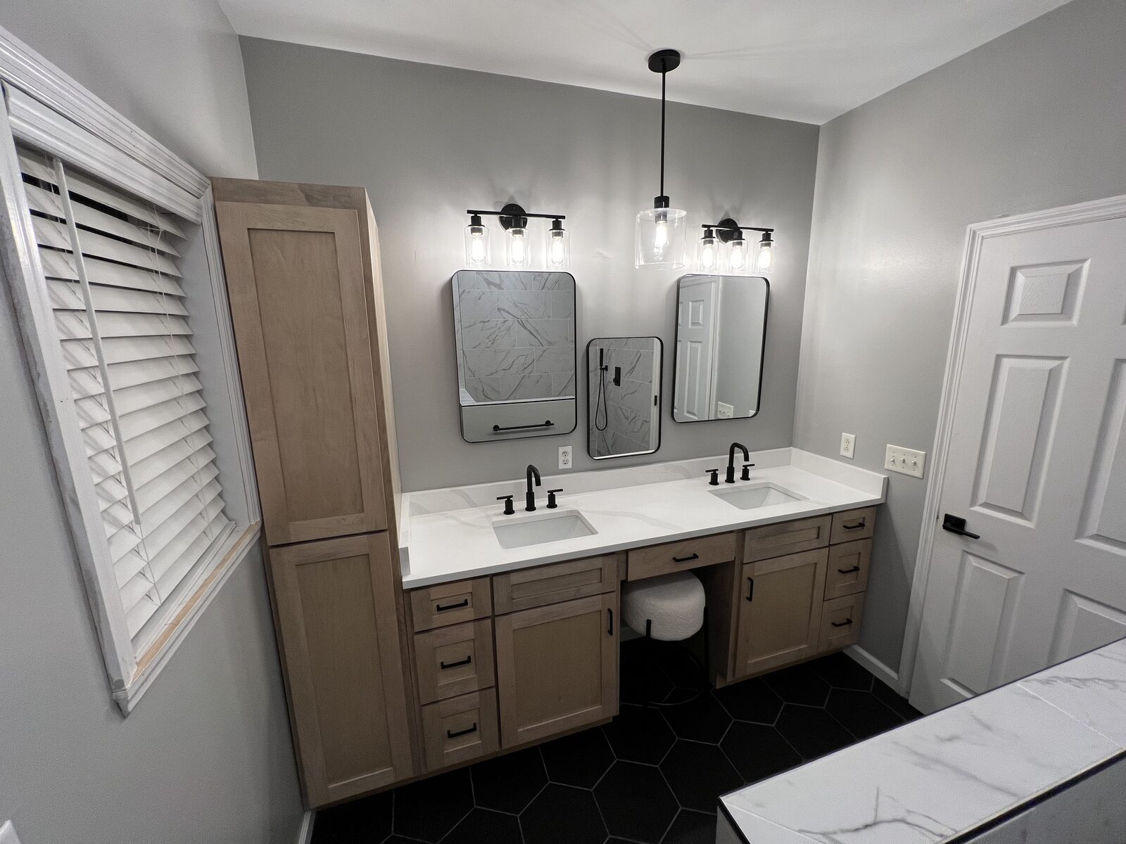 Black Hex Tile Double Vanity