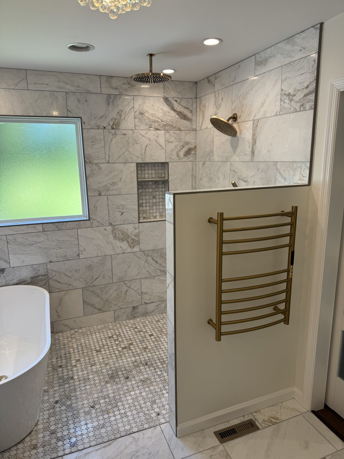 Marble Shower with Towel Warmer