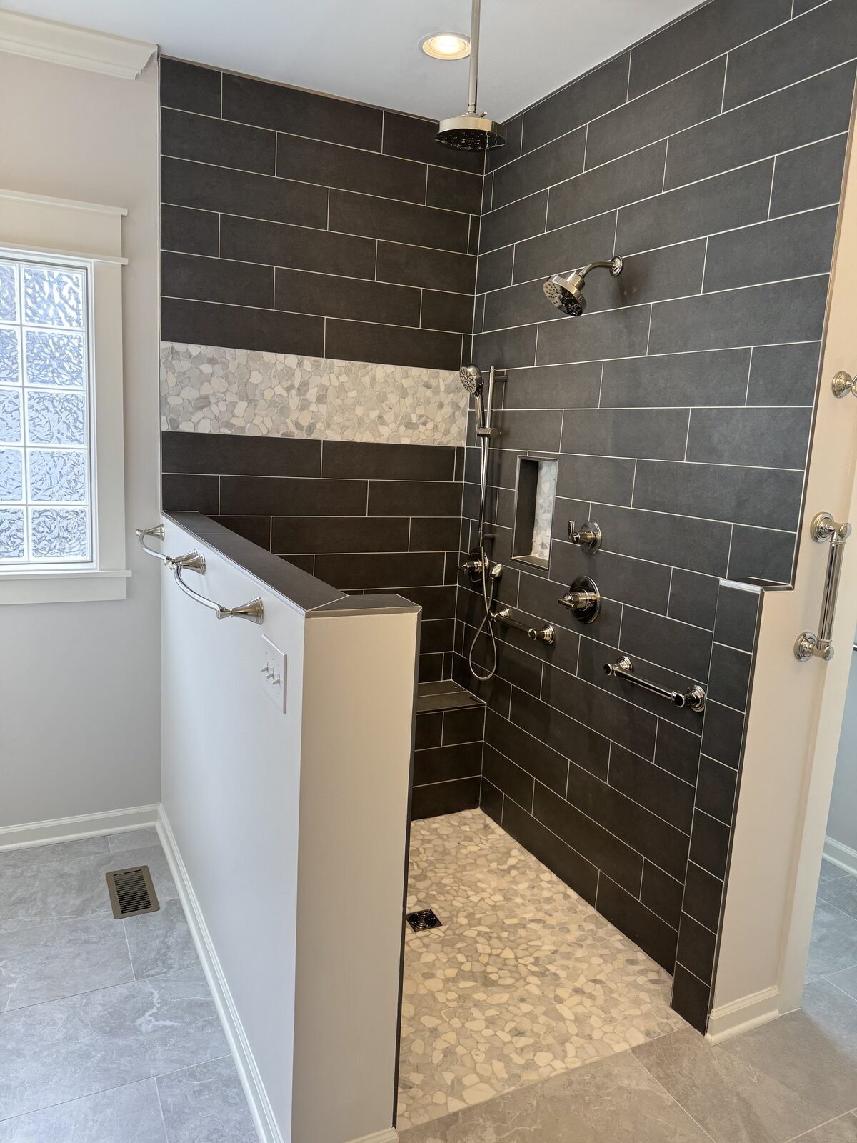 Dark Tile Walk-In Shower