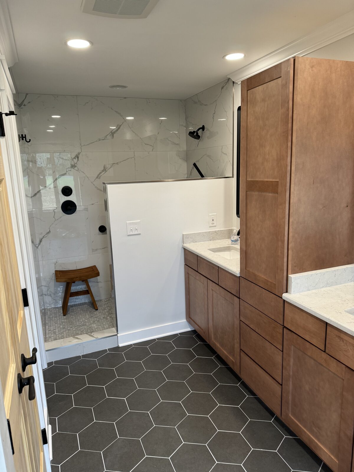 Marble Shower with Half Wall